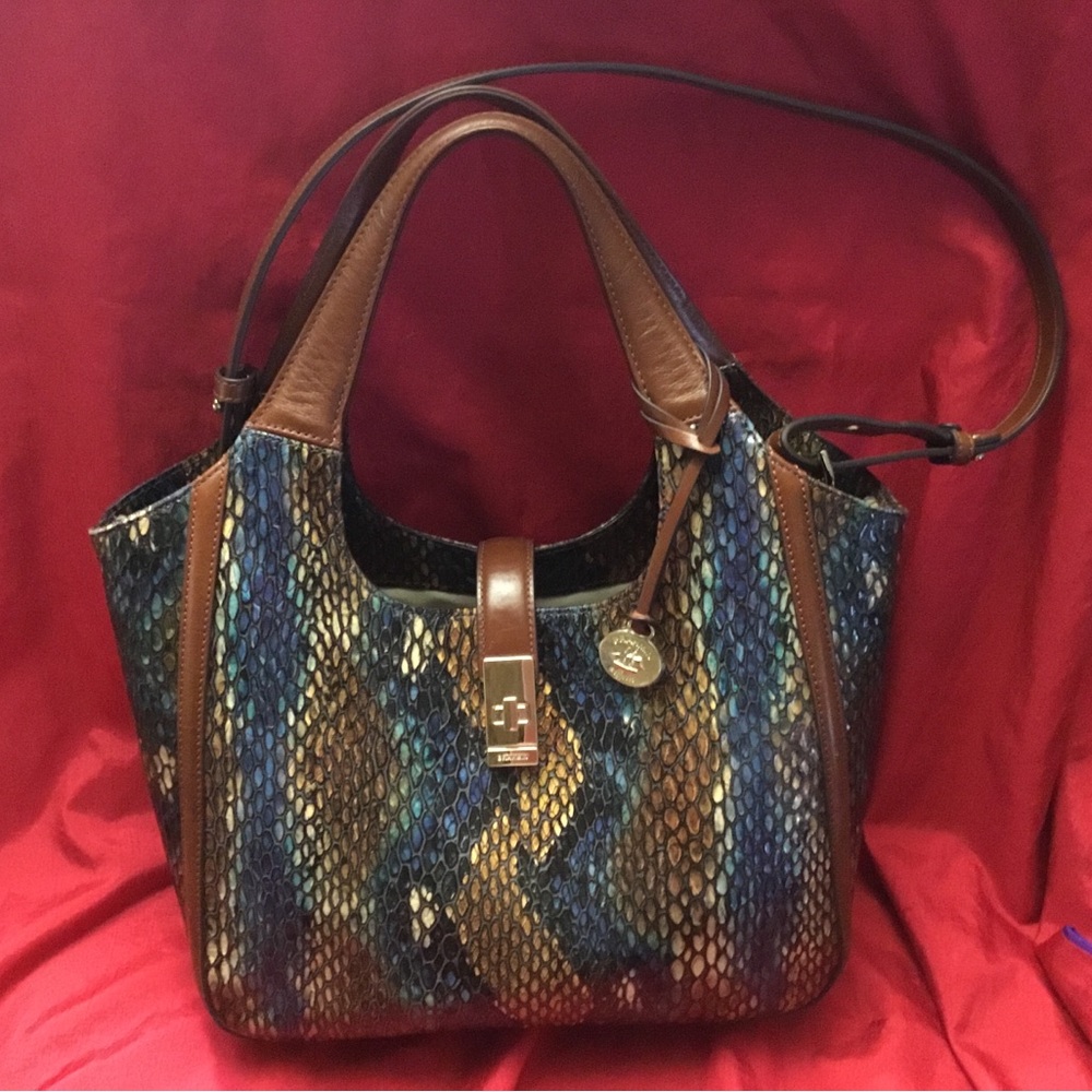 Brahmin Small Carla Fletcher Bottle Blue Multicolor bag  medium EUC